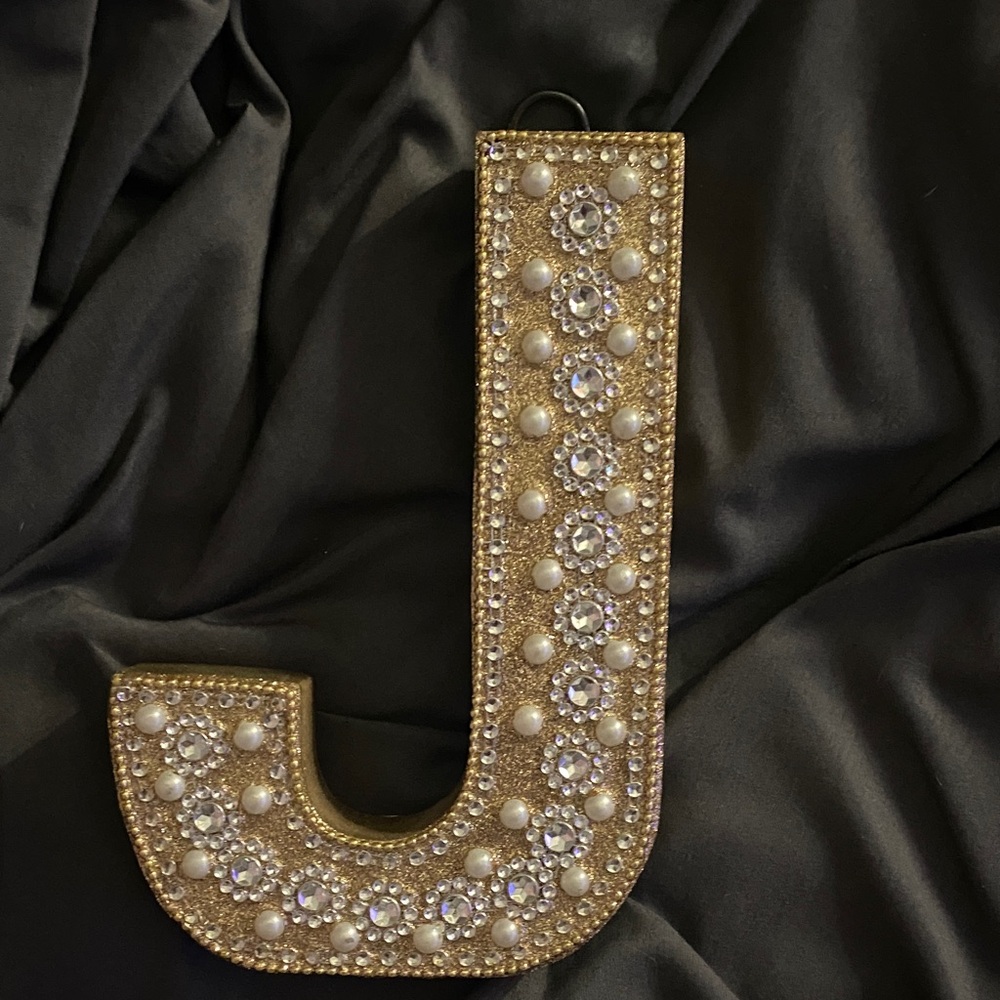Gold Beaded Letter J Decor